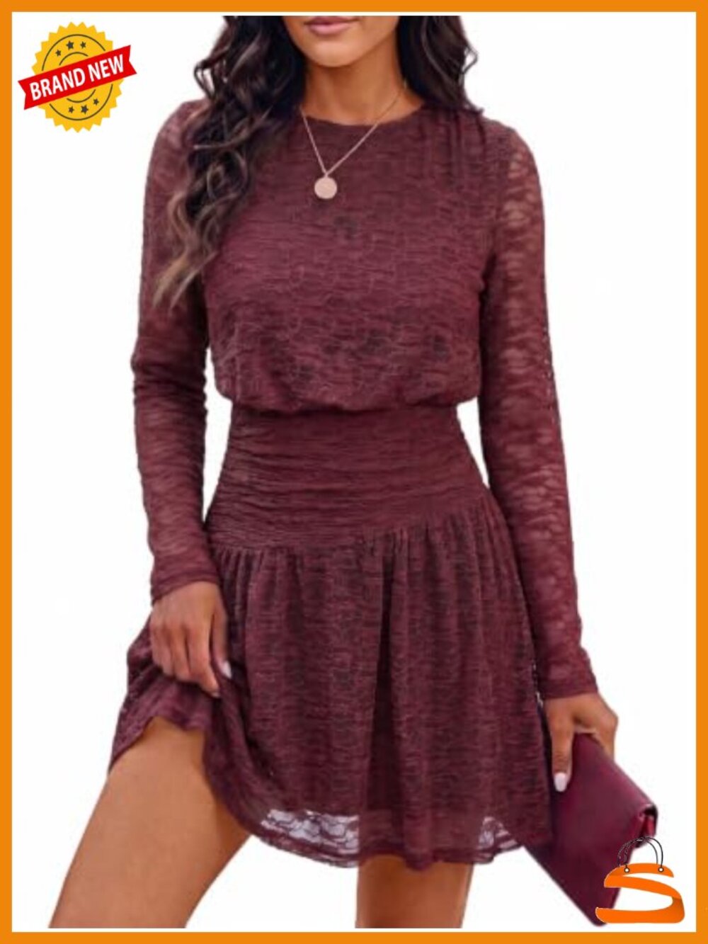 Lace A-Line Mini Dress Long Sleeve Semi-Sheer Wedding Guest